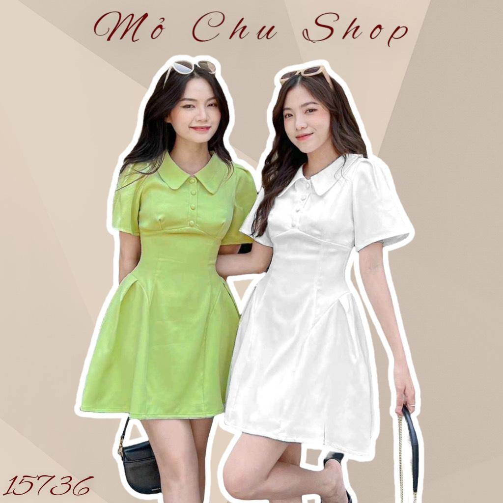 Đầm sơmi cổ sen nút bọc