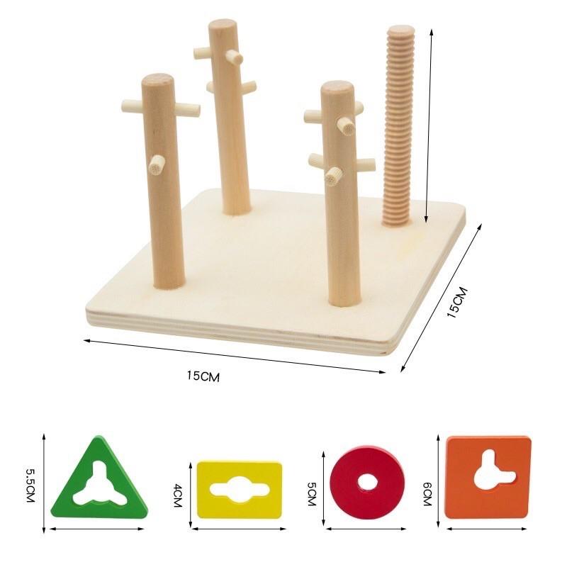 Thả hình khối 3D đế vuông 4 trụ - Đồ chơi gỗ thông minh cho bé