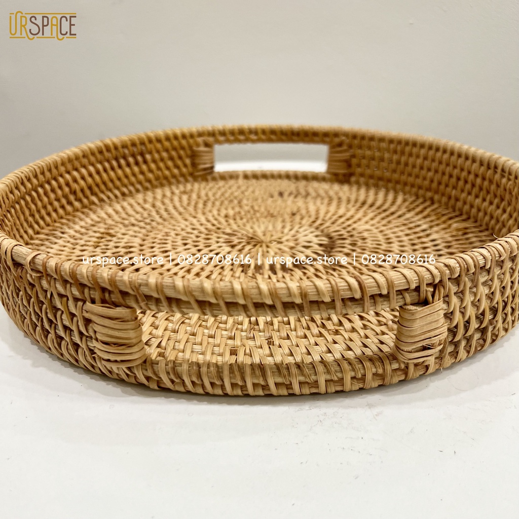 Khay mây tròn URSPACE đựng bánh kẹo, trái cây, trang trí decor / ROUND RATTAN TRAY WITH HOLD HANDLES