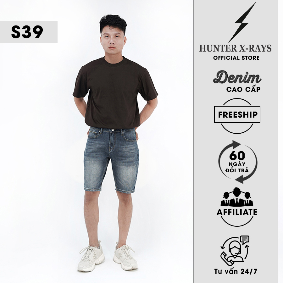 Quần Short Jeans Nam Cao Cấp HUNTER X-RAYS Form Slimfit Thun Nhẹ Xanh Căn Bản S39