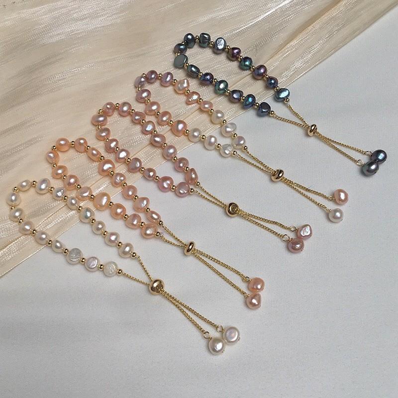 Vòng Tay Hạt Dẹt Màu Hồng Mix Bi Titan Dễ Thương - Trường Thịnh Ngọc Trai