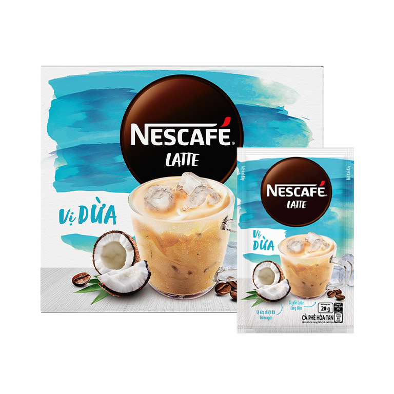 Cà phê hòa tan NESCAFÉ Latte VỊ DỪA - COMBO 4 hộp x 10 gói x 20g - [TẶNG TÚI DU LỊCH ĐA NĂNG]