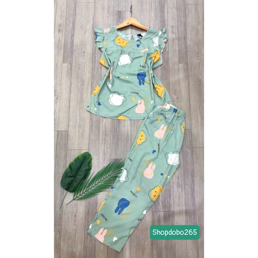 Đồ bộ nữ,đồ ngủ mặc nhà lửng 9 tấc tay cánh tiên vải lanh BL 52 họa tiết dễ thương size 51-70kg