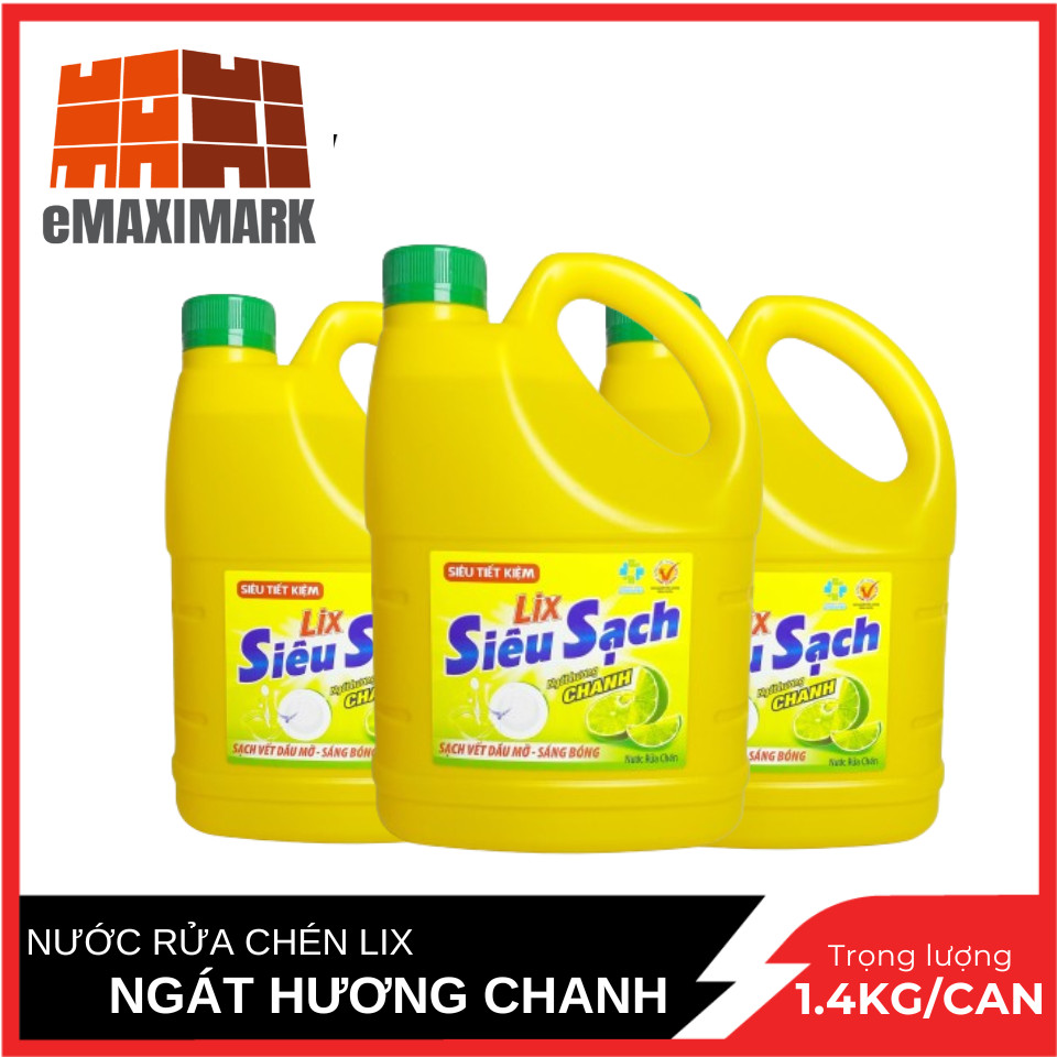 COMBO 3 Nước rửa chén LIX siêu sạch ngát hương chanh Can 1.4KG