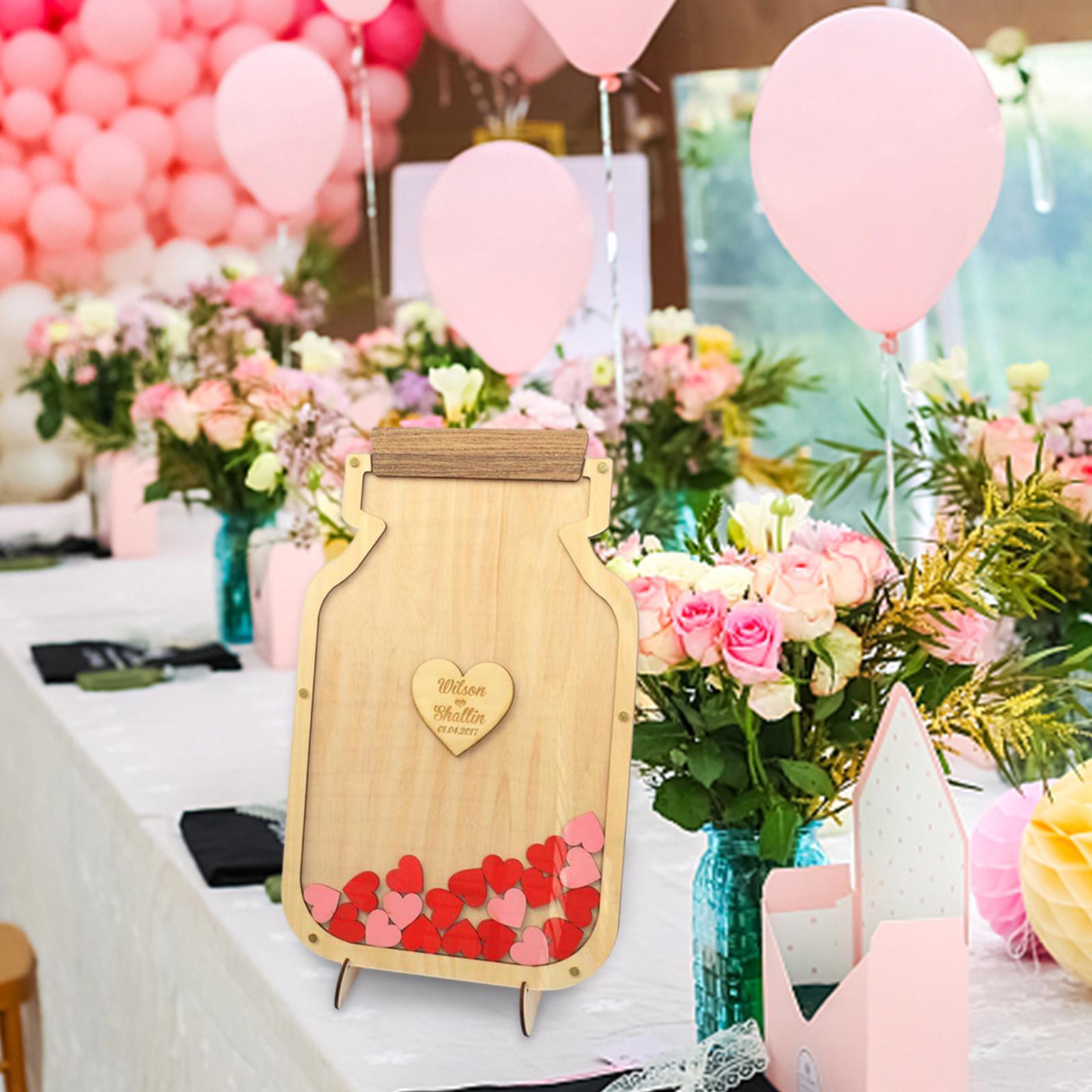 Wedding Reception Guest Book with 50Pcs Red Wood Hearts for Holiday Events