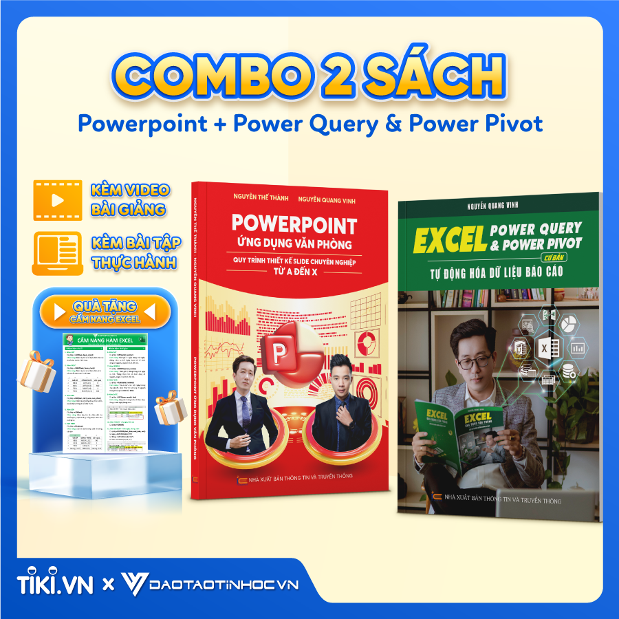 Combo 2 Sách Power Point - Power Query & Power Pivot ĐÀO TẠO TIN HỌC Ứng Dụng Văn Phòng Kèm Video Khoa Học Online