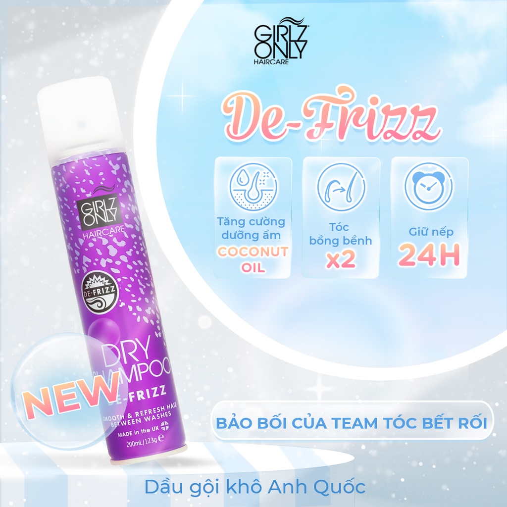 Dầu Gội Khô Giúp Tóc Sạch Gàu Và Bồng Bềnh Girlz Only For De-Frizz 200ml - Tím