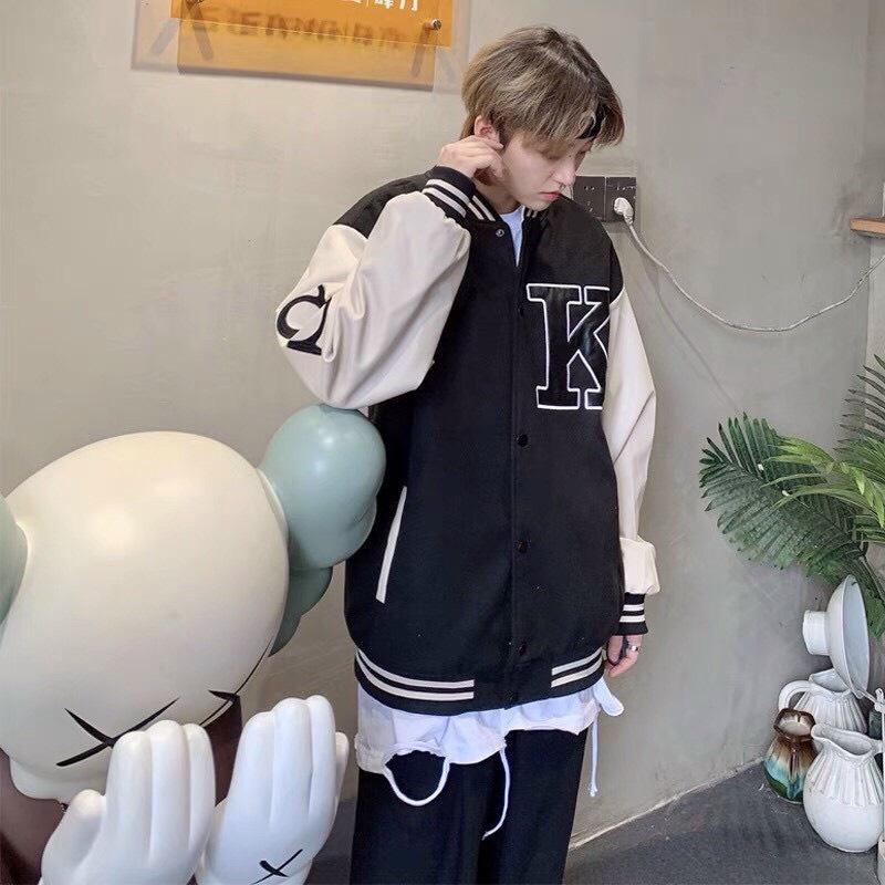 Áo Khoác Dù Bomber Jacket Chất Dù 2 Lớp in Chữ K Phối Tay Form Rộng Unisex Nam Nữ Ulzzang KUN