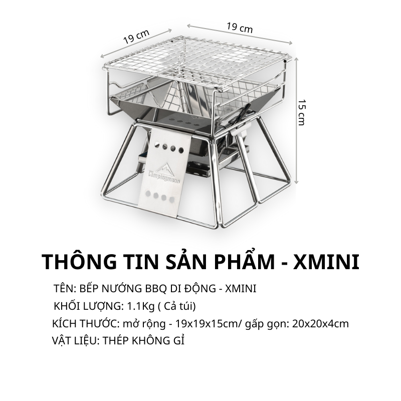 Bếp Nướng BBQ Không Khói MT3 - Bếp Nướng Than Hoa Inox 304 Cỡ Lớn Cho 8 Đến 10 Người - Mountainhiker B01