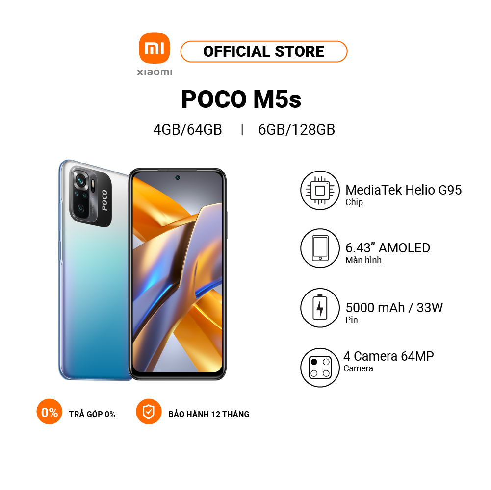 Điện thoại POCO M5s 4GB+64GB/6GB+128GB | Màn hình AMOLED | MediaTek Helio G95 | Sạc nhanh 33W - Hàng chính hãng