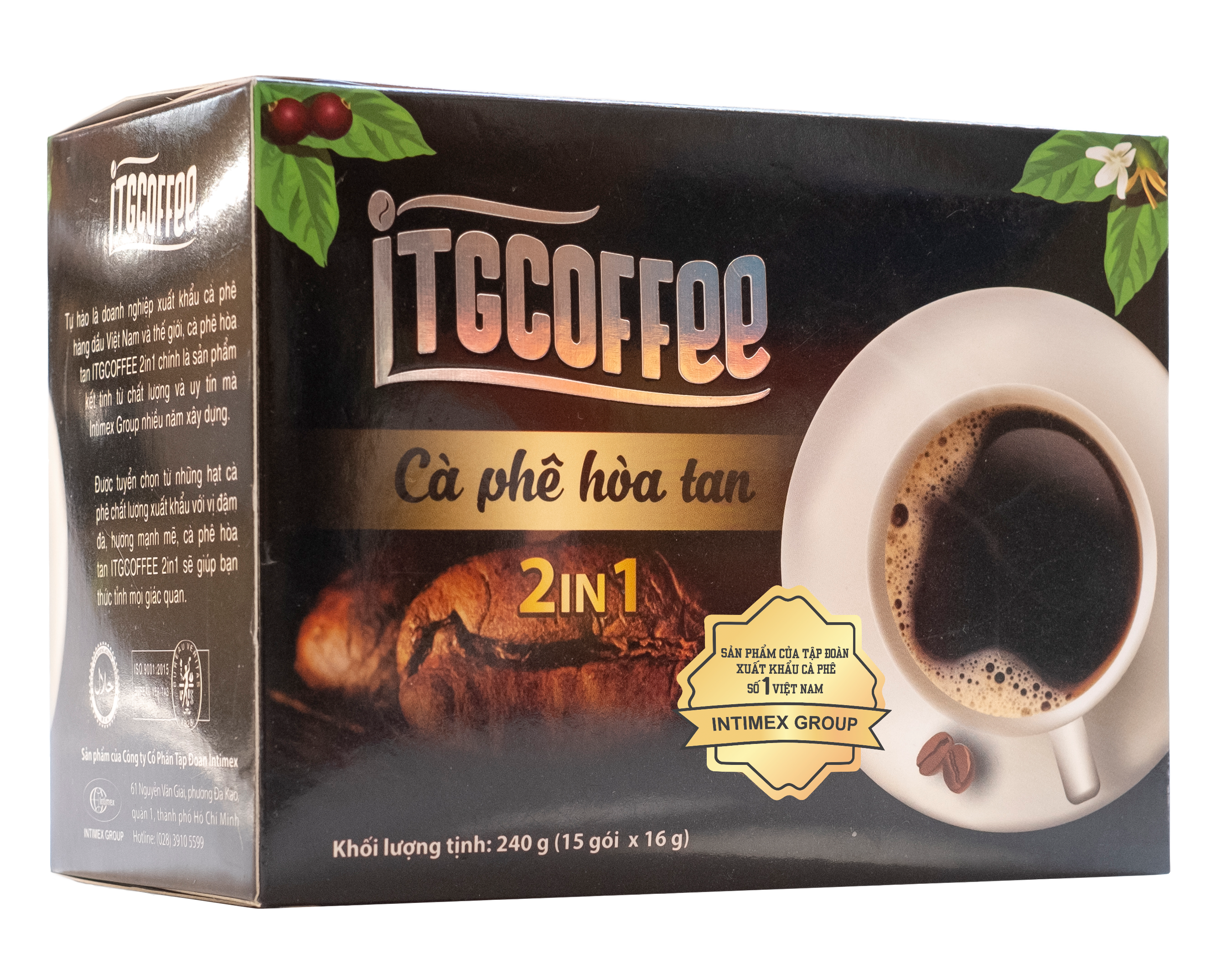 COMBO 2 HỘP CÀ PHÊ HÒA TAN ĐEN ITGCOFFEE 2IN1 (Hộp 15 gói x 16g)