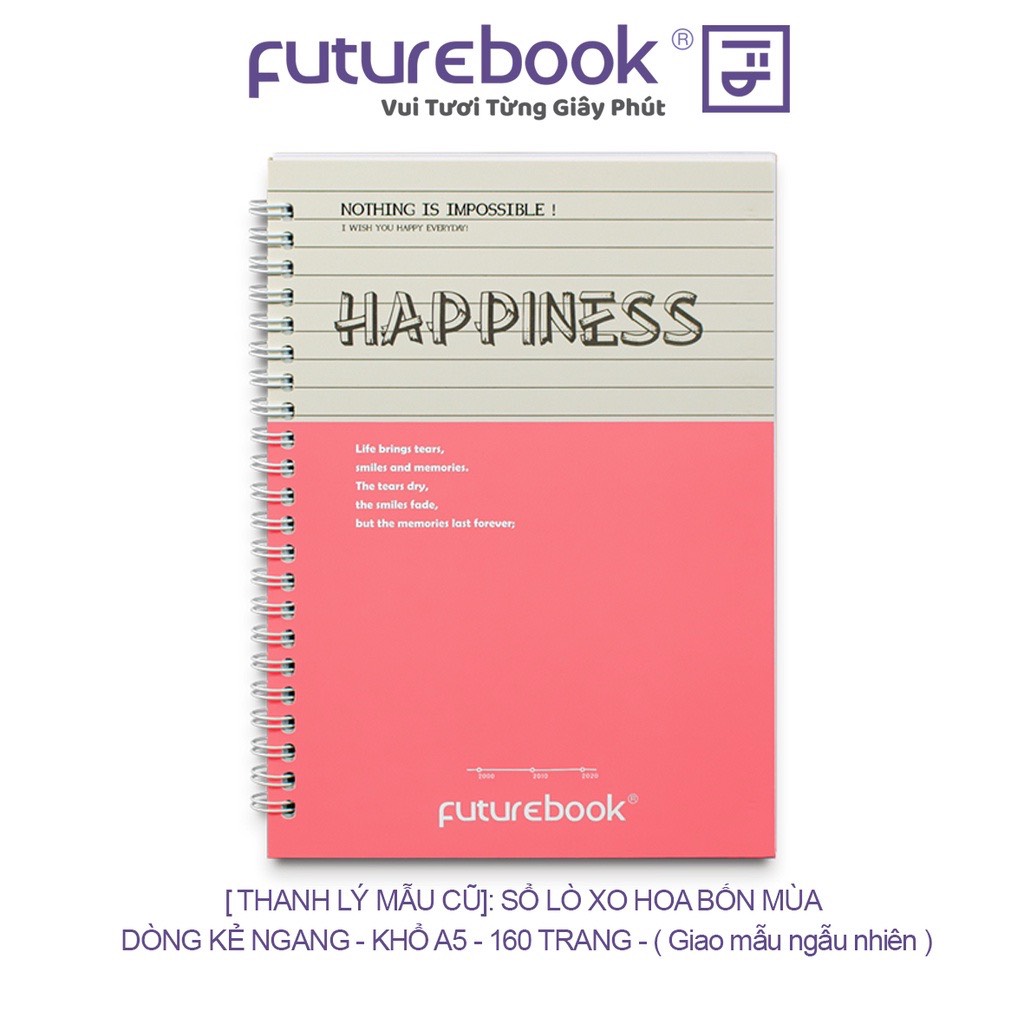 FUTUREBOOK-Sổ Lò Xo Bìa Mềm Happiness -160 Trang – Định Lượng 70Gsm – Kẻ Ngang. Mã Sản Phẩm A5LX6