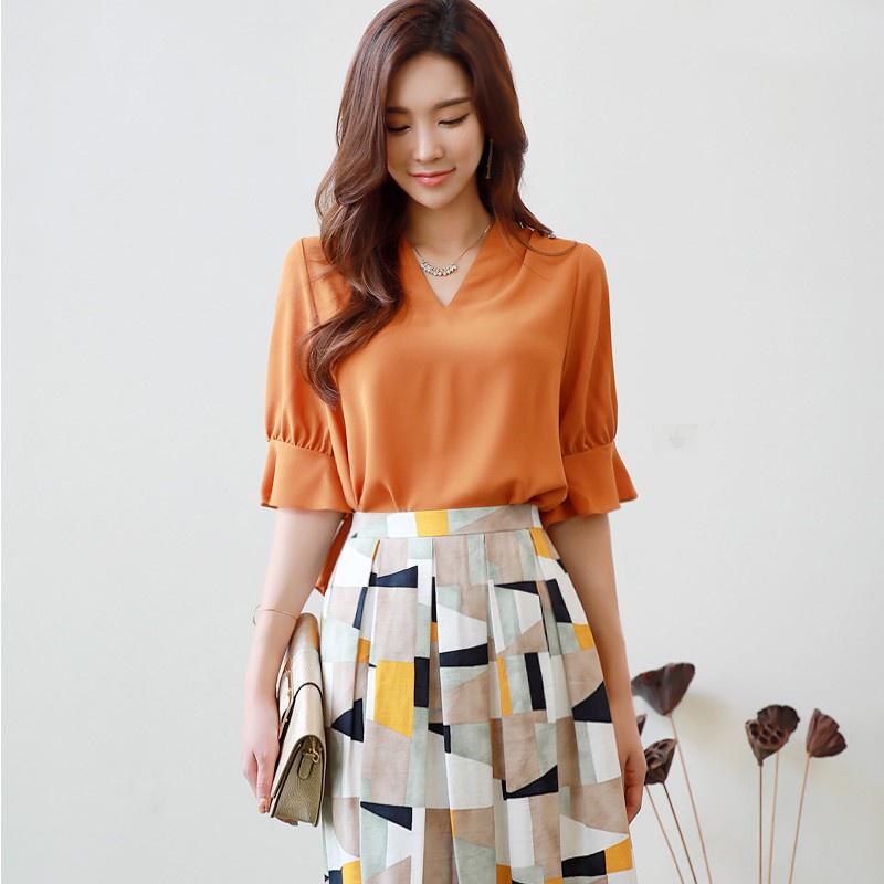 Áo Sơ Mi Cổ V Tay Xòe Nơ Cách Điệu - QA0140