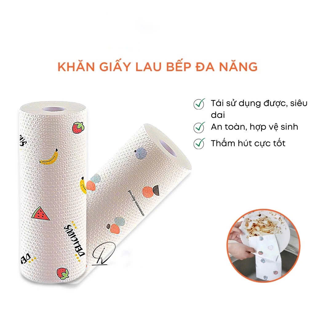 Giấy lau nhà bếp đa năng 50 tờ, Cuộn giấy lau bếp siêu dai giặt tái sử dụng được, Cọc gỗ để cuộn giấy