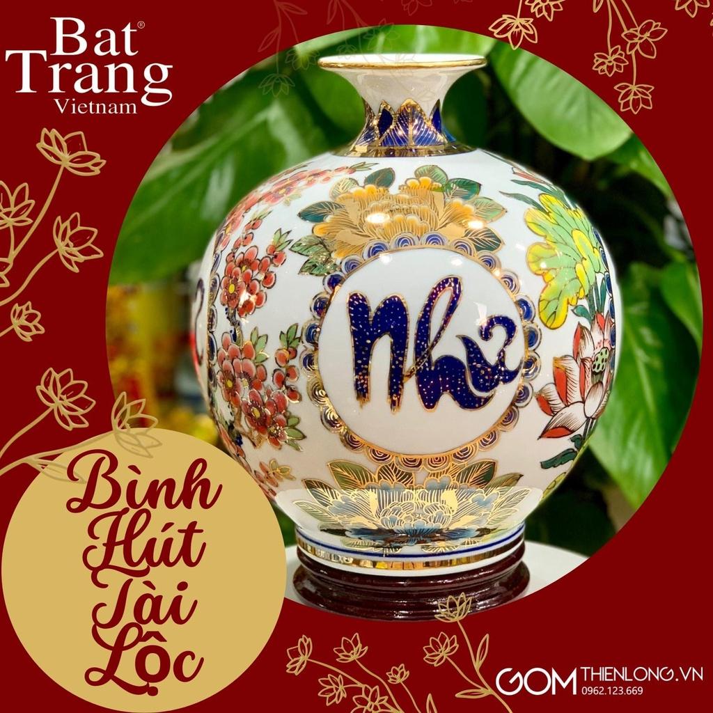 Bình Hút Lộc Vạn Sự Như Ý Vẽ Vàng Cao Cấp - Bình Gốm Phong Thủy Bát Tràng