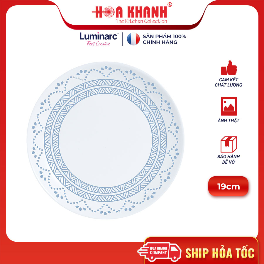Đĩa Thủy Tinh Luminarc Diwali Geomatric Blue 19cm đựng thức ăn, cường lực, chịu nhiệt - Bộ 3 đĩa - V6537