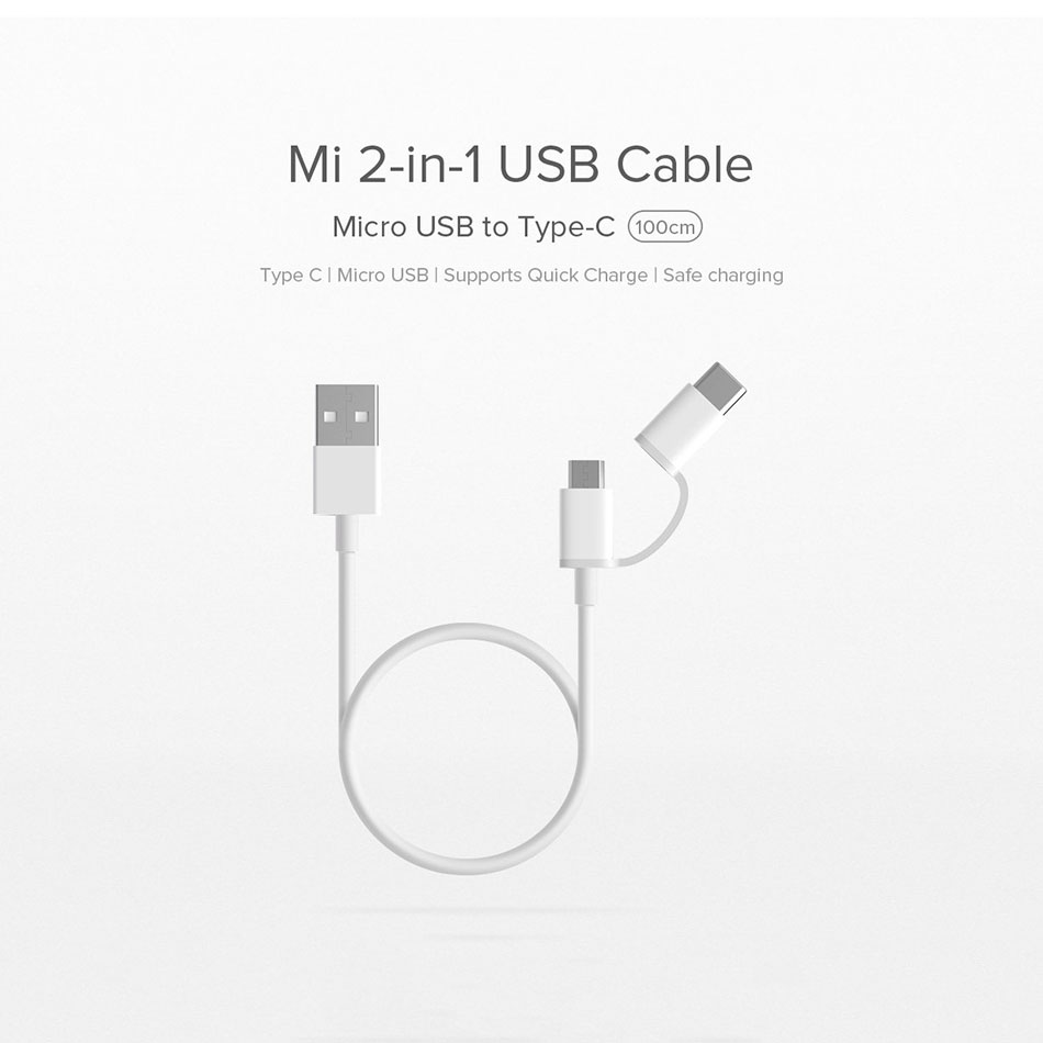 Dây sạc Xiaomi 2 trong 1 Micro Usb và type C 1m SJX02ZM  tích hợp 2 đầu sạc khác nhau - Hàng nhập khẩu