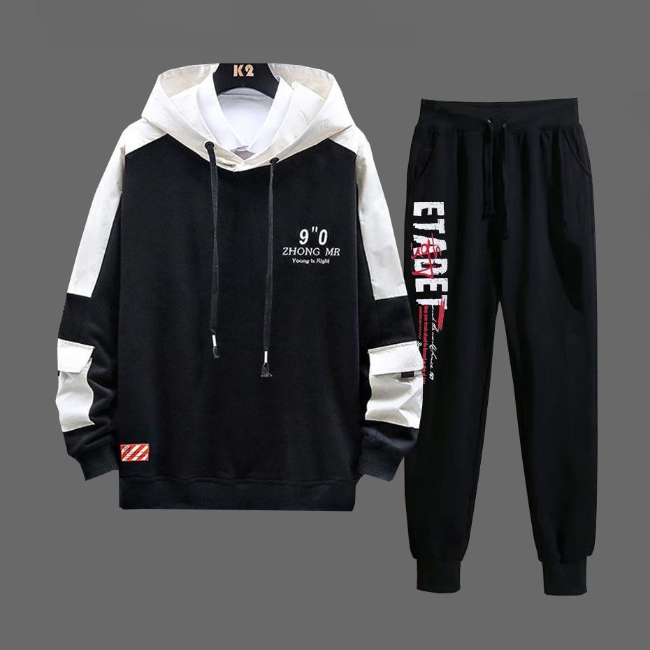 Set Bộ 2 Món Quần Dài + Áo Hoodie Nón Nam Chất Vải Nỉ (Chữ Zhong Mr + Etadet), Bộ Quần Áo Nỉ Nam Thu Đông Áo Hoodies Có Mũ Trùm Đầu Kết Hợp Quần Jogger Phối Chữ Đơn Giản Thời Trang Hàn Quốc, Bộ Quần áo unisex - set bộ ulzzang