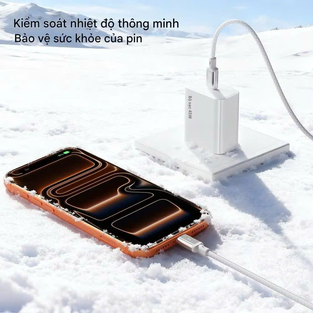 Bộ sạc nhanh cho điện thoại Rockspace T45 củ PD 45W và dây dù type C - Hàng chính hãng bảo hành 12 tháng