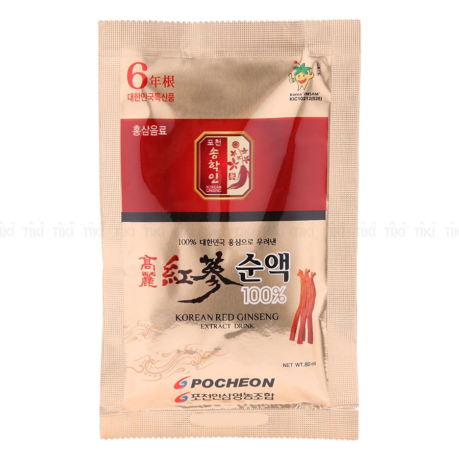 Nước Hồng Sâm Nguyên Chất 100% Pocheon Hàn Quốc (80ml X 30 Gói)