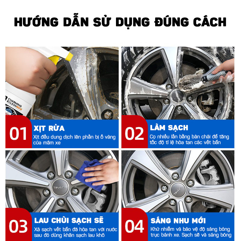 Dung Dịch Đánh Bóng, Tẩy Rỉ Sét Mạ Crôm, INOX Cho Vành Xe, Lazang, Mâm Xe Ô Tô 500ML