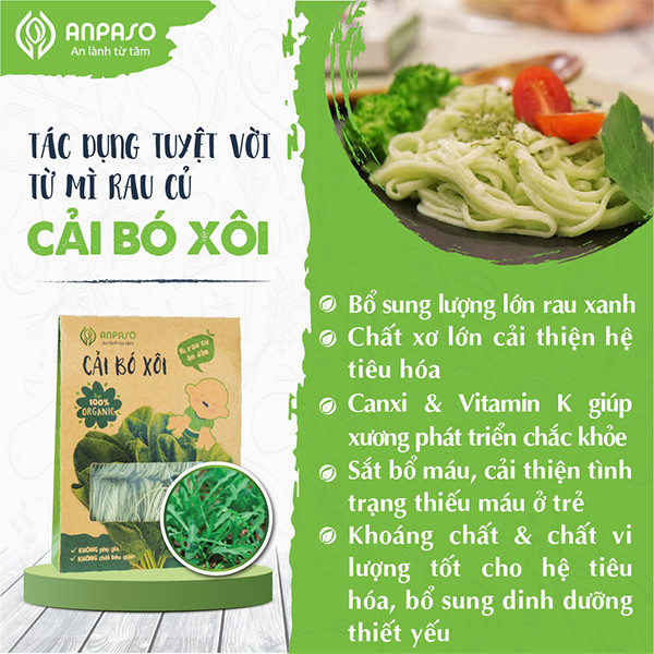 Mì Rau Củ Ăn Dặm Cải Bó Xôi  Organic Anpaso 300g