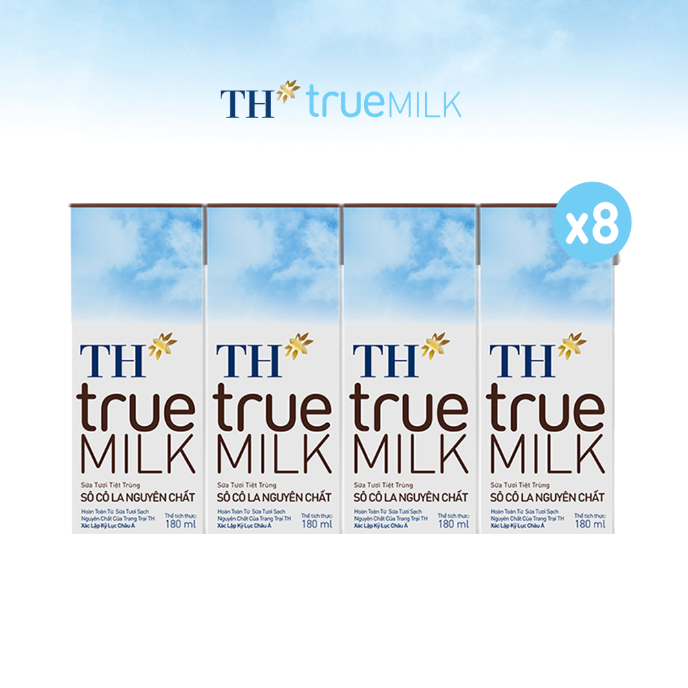 8 Lốc sữa tươi tiệt trùng sôcôla nguyên chất TH True Milk 180ml