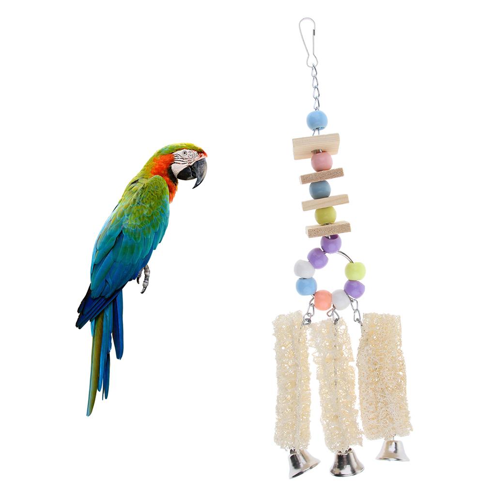 Bird Parrot Toys Pet Cage Hammock Swing Hanging Toy for Pigeon wood