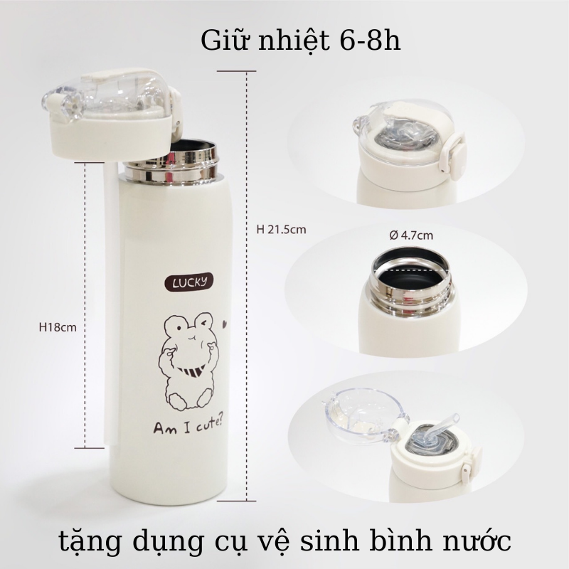 Bình giữ nhiệt họa tiết hình gấu cute dung tích 500ml inox 304 không gỉ