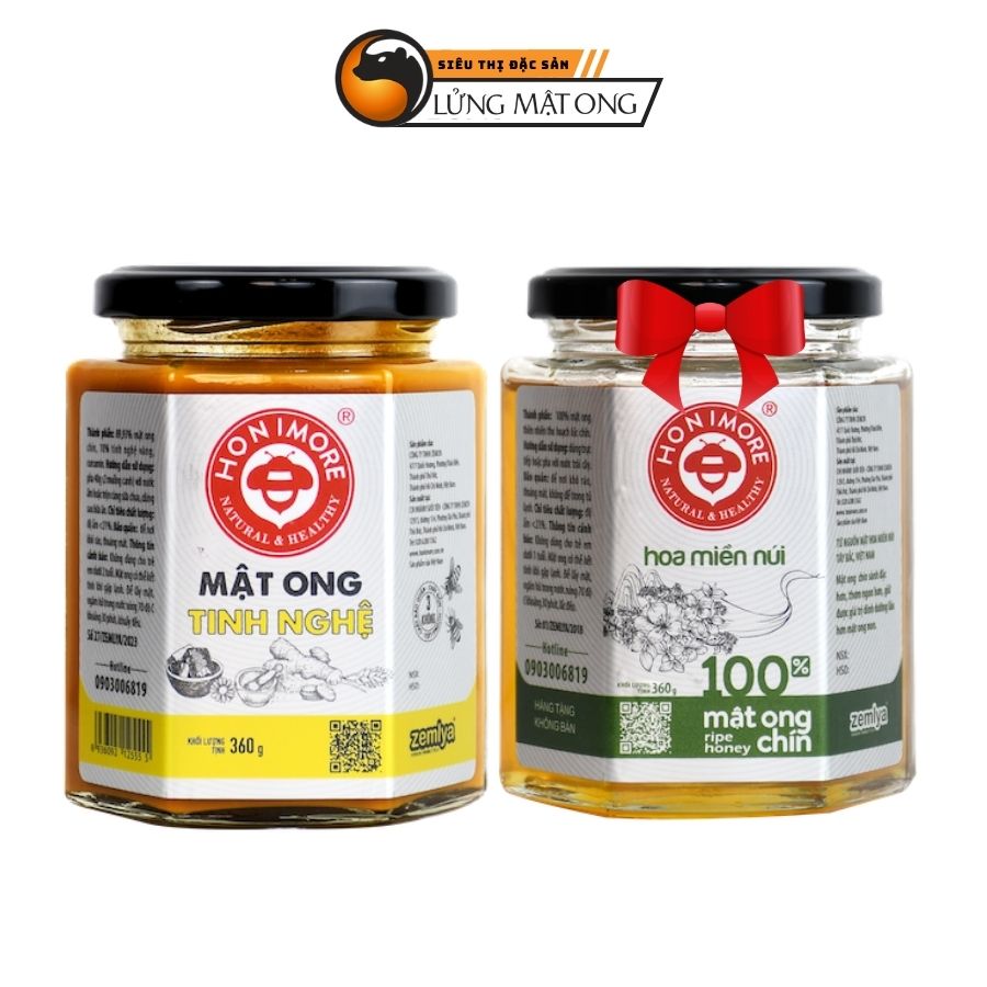 Combo mật ong tinh bột nghệ Honimore 360g và mật ong rừng nguyên chất 360g - Giúp hỗ trợ cải thiện đau dạ dày, chăm sóc da, tăng cường sức đề kháng