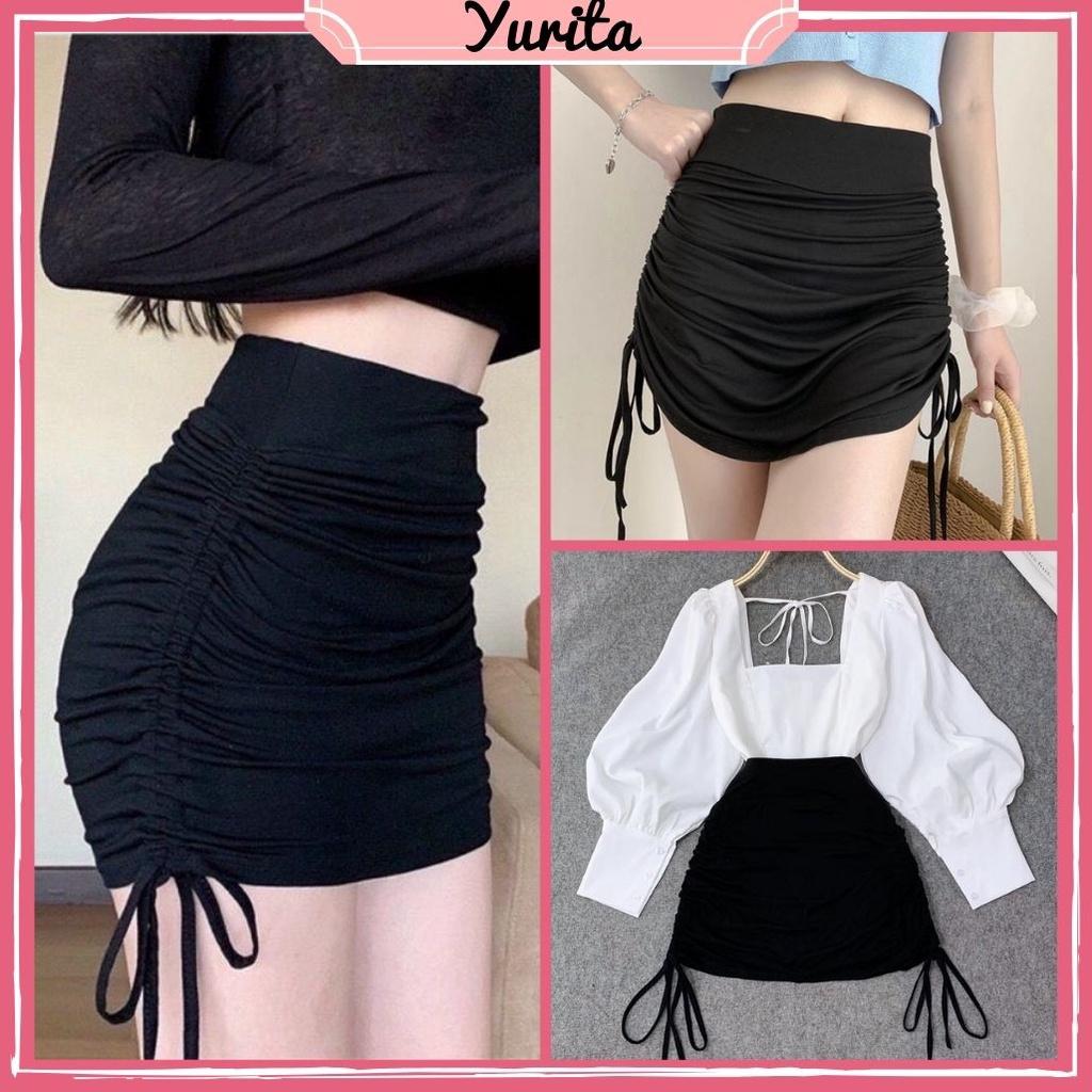 Chân Váy Rút Eo YURITA Chất Thun Co Giãn Dễ Phối Đồ Phong Cách Hàn Quốc Sexy