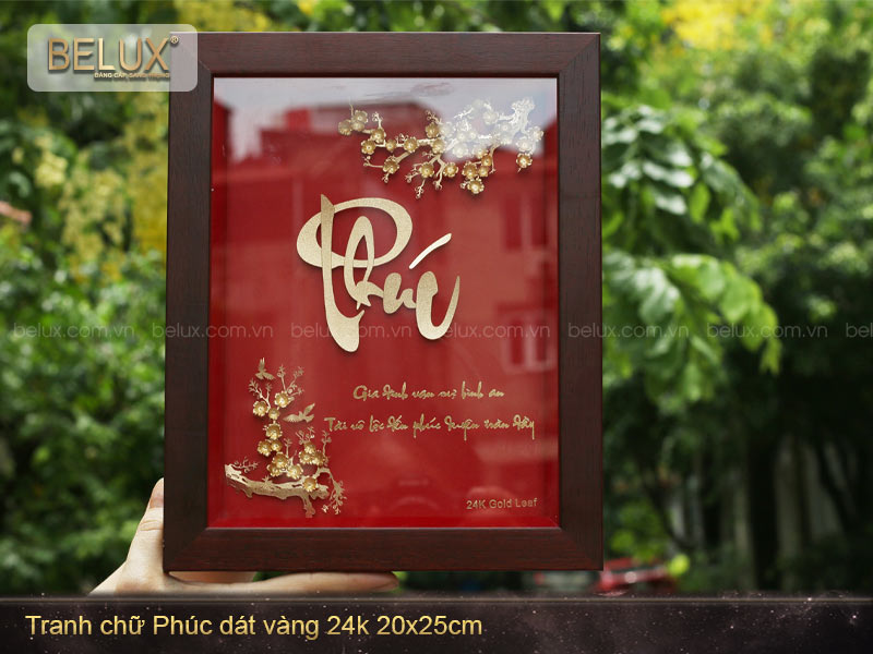 Tranh chữ Phúc dát vàng 24k 25x20cm