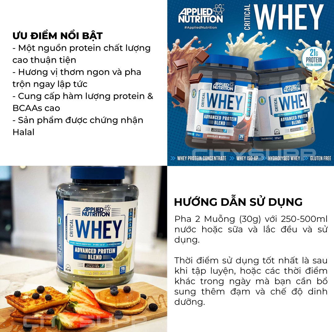 Critical Whey 2KG (67 Lần Dùng) | Applied Nutrition | Hỗ Trợ Phục Hồi và Xây Dựng Cơ Bắp