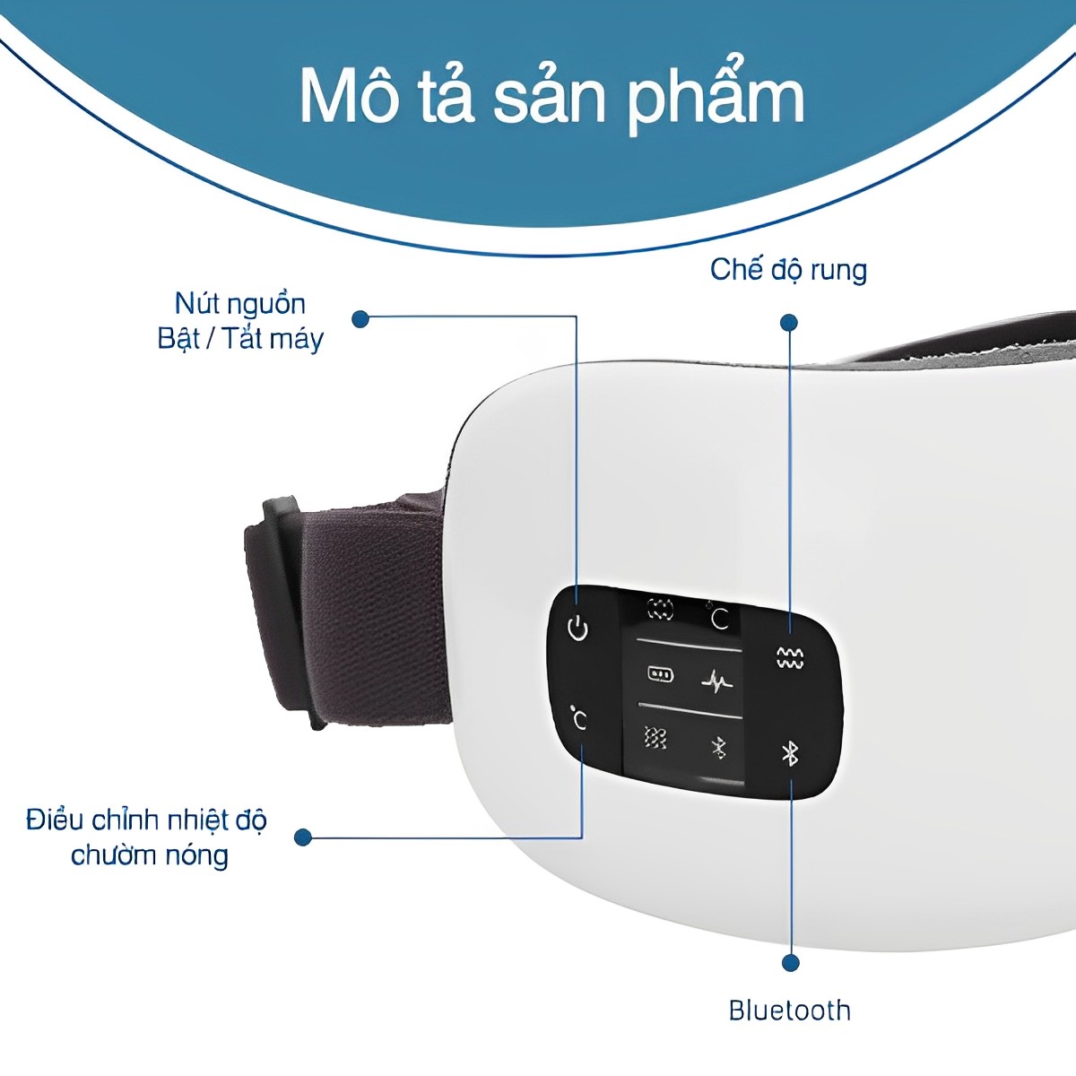 Máy massage mắt , máy mátxa mắt giảm cuồng thâm,bọng mắt, đau mắt loại dùng pin HY-01 cao cấp,máy masage mắt với các chế độ bóp khí,rung và nhiệt kết hợp bluetooth nghe nhạc