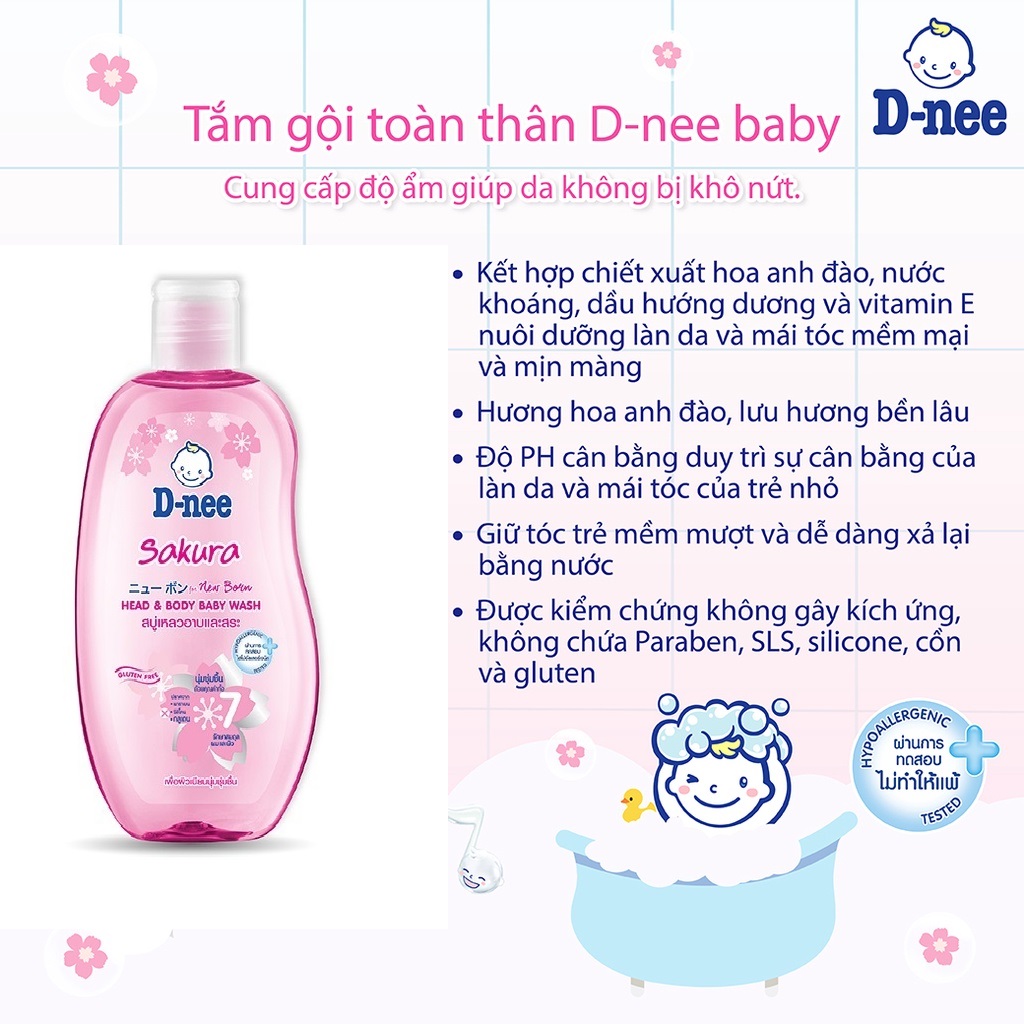 Dung Dịch Tắm Gội Toàn Thân Cho Bé Dưới 3 Tuổi D-nee - Chai 200ml Màu Hồng