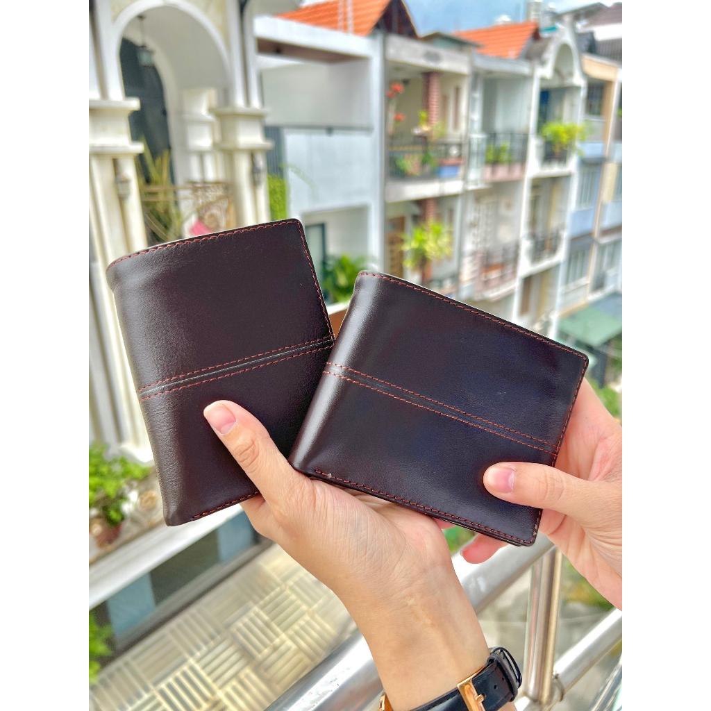 Ví Nam Da Bò Nappa Phối Chỉ Tc - Ví Da 2 Kiểu Đứng Ngang 12x 9.x 2.5 cm GENNIN STORE