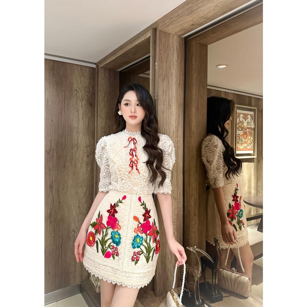 Đầm Thiết Kế CH12 Chất Liệu Vải Ren 3D Cao Cấp Thêu Đính Kết Thủ Công - Đầm Dự Tiệc Sang Trọng Size SMLXL
