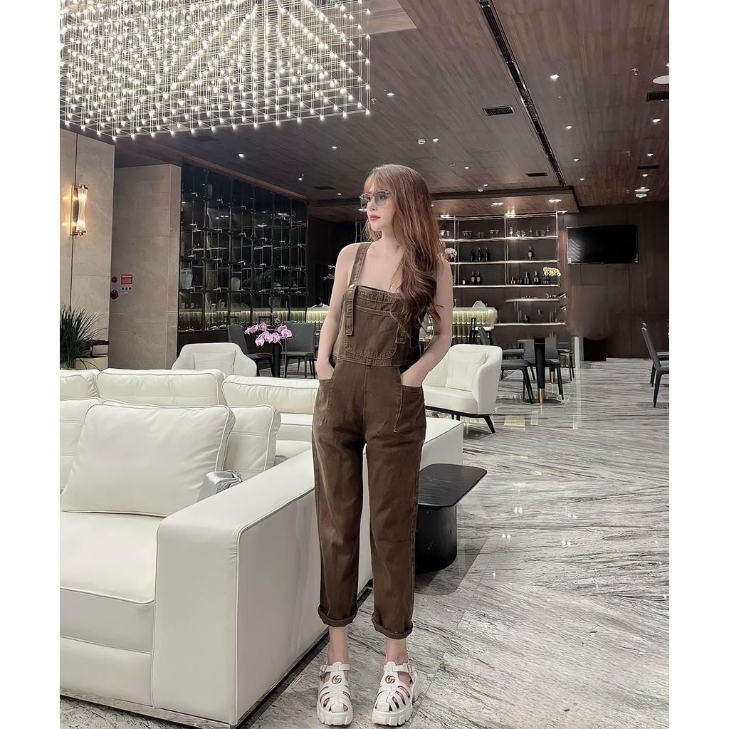 Quần Yếm Jeans Nữ Trơn Phối Túi Trước 2 Dây Dáng Rộng Fullsize 3 Màu Siêu Xinh