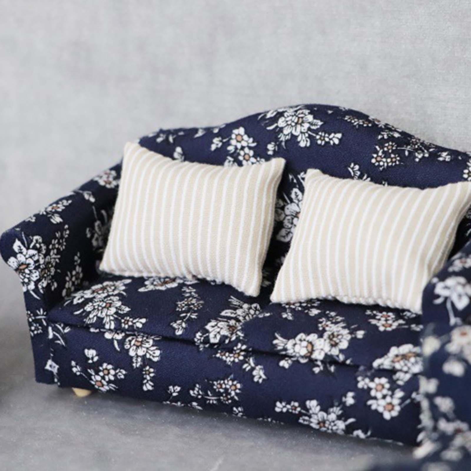Dollhouse Wooden Sofa and Cushion with Carpet for 1/12 Dollhouse Accessory