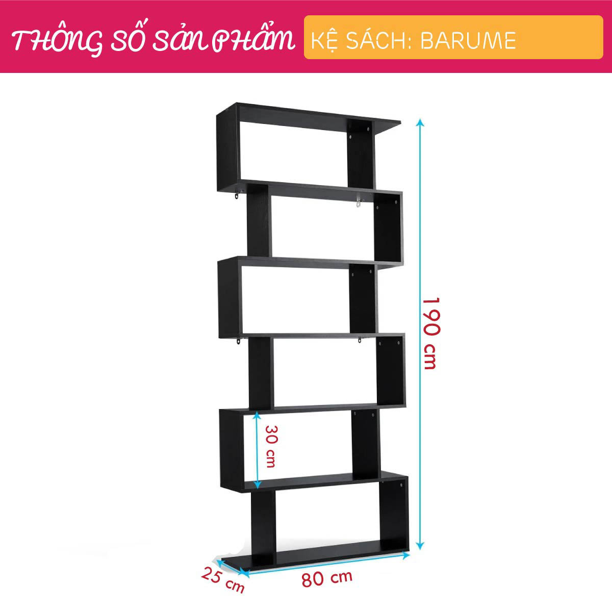 Kệ sách, kệ trang trí gỗ hiện đại SMLIFE Barume | Gỗ MDF dày 17mm chống ẩm | D60xR25xC190cm