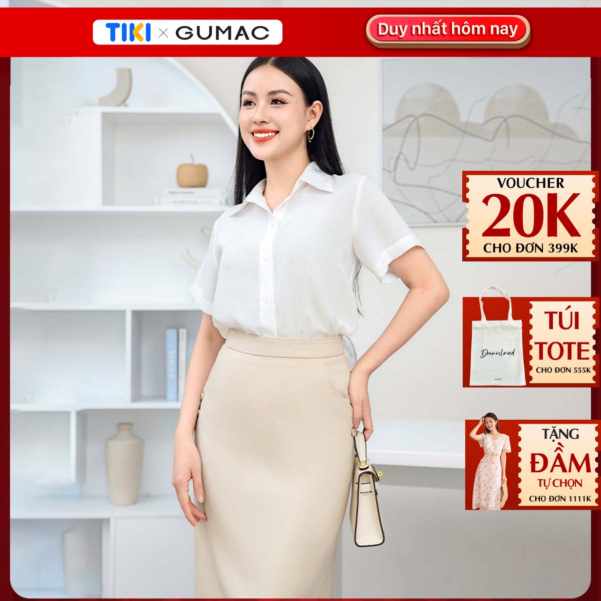 Áo sơ mi nữ tay ngắn GUMAC AD11060