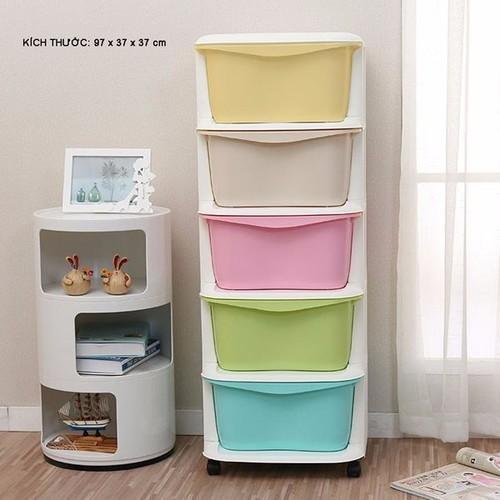 Tủ Nhựa Da Sắc Ngăn Kéo 5 Tầng Có Bánh Xe