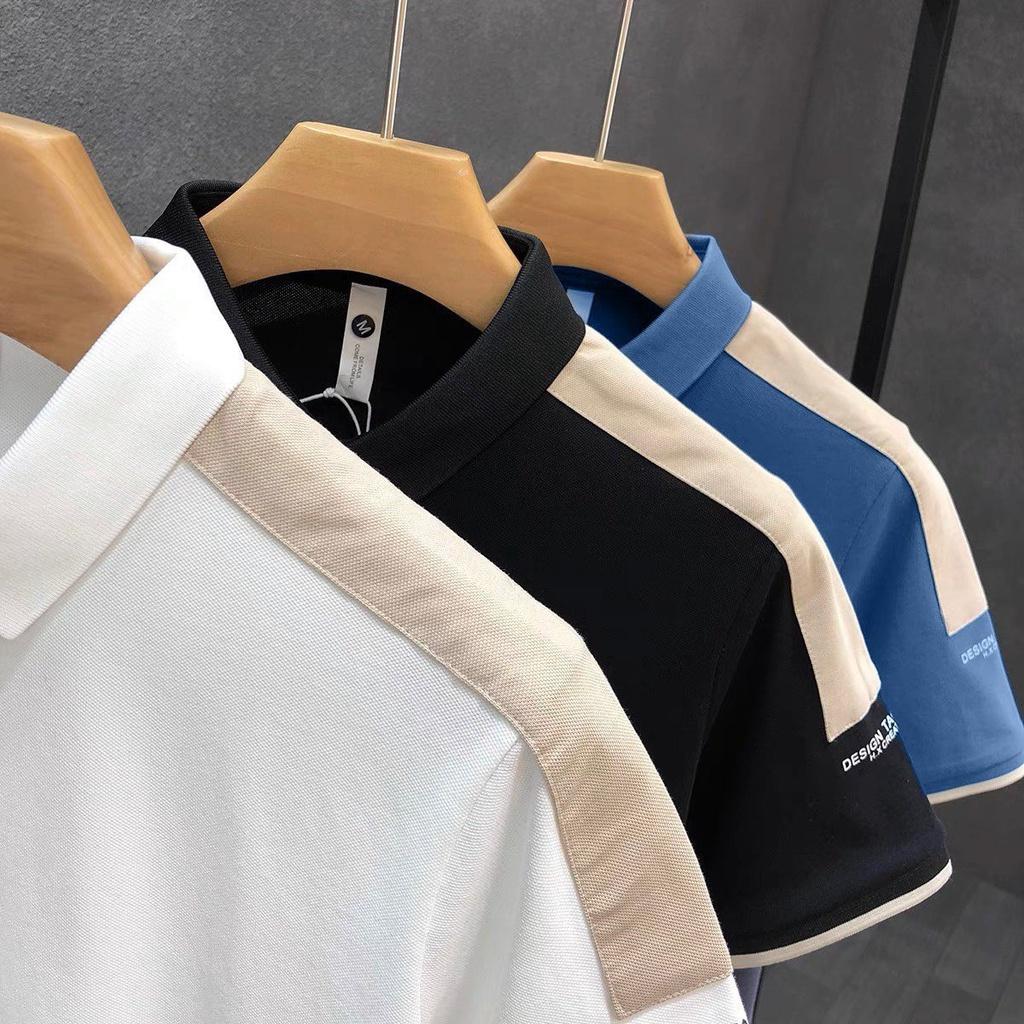 ÁO POLO NAM PHỐI MÀU BE VIỀN VAI