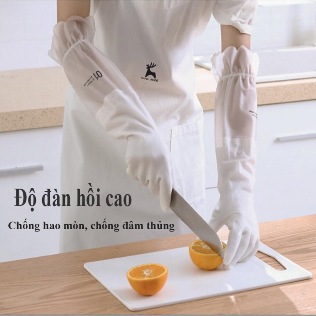 Găng tay cao su lót nỉ siêu dai, siêu bền,găng tay cao su rửa bát dài có dây thun chống tuột – Hàng cao cấp