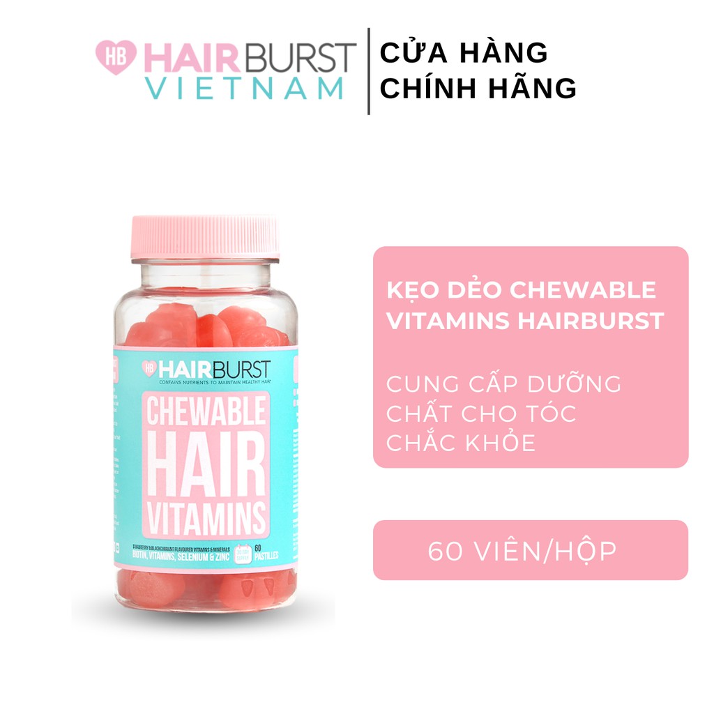 Combo Hairburst Set Gội Xả 350ml/Chai và Kẹo Dẻo Vitamin Kích Thích Mọc Tóc Chewable Hair Vitamins 60gr/lọ