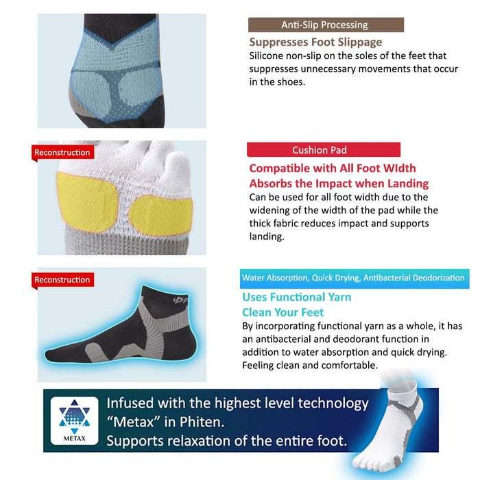 Tất thể thao cổ ngắn Phiten sport socks (socking) - Trắng xỏ ngón