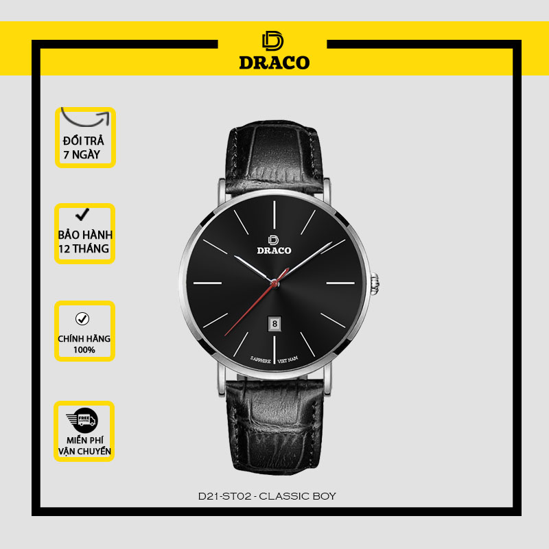 Đồng Hồ Nam DRACO D21-ST02 “Classic Boy” Đen Da Đen