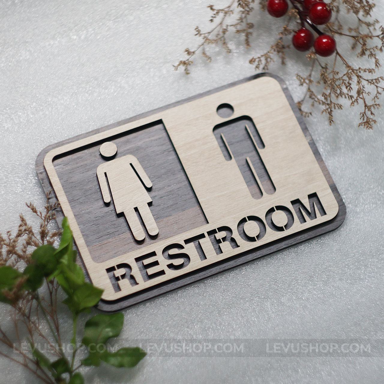 Bảng Restroom Gỗ dán tường LEVU TL01