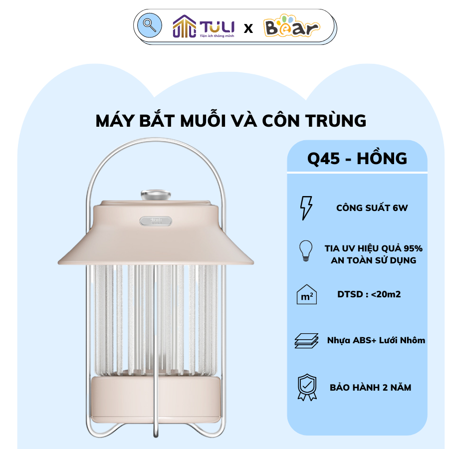 Đèn bắt muỗi cao cấp, thông minh TuLi Q45 6W - ĐEN bắt diệt côn trùng, bướm đêm an toàn, hiệu quả đến 98%, BH 2 năm.Gia dụng TuLi