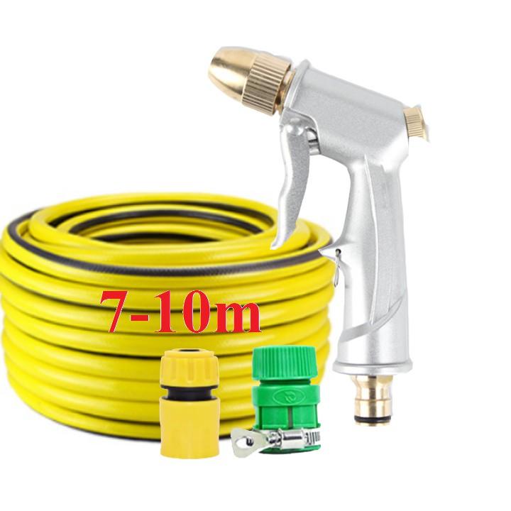 Bộ dây vòi xịt nước rửa xe, tưới cây . tăng áp 3 lần, loại 7m, 10m 206701 đầu đồng, cút, nối PE